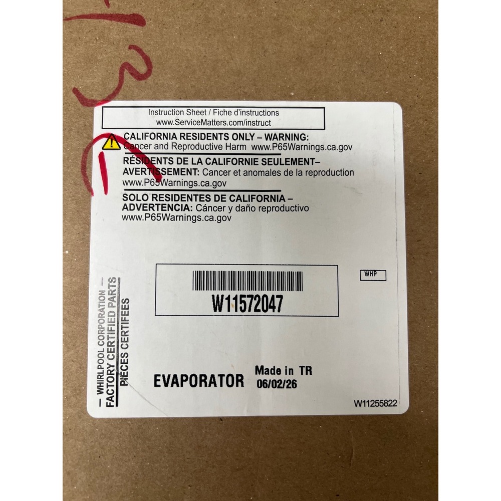 Whirlpool Evaporator Refrigerator Part W11572047 New OEM Factory Certified